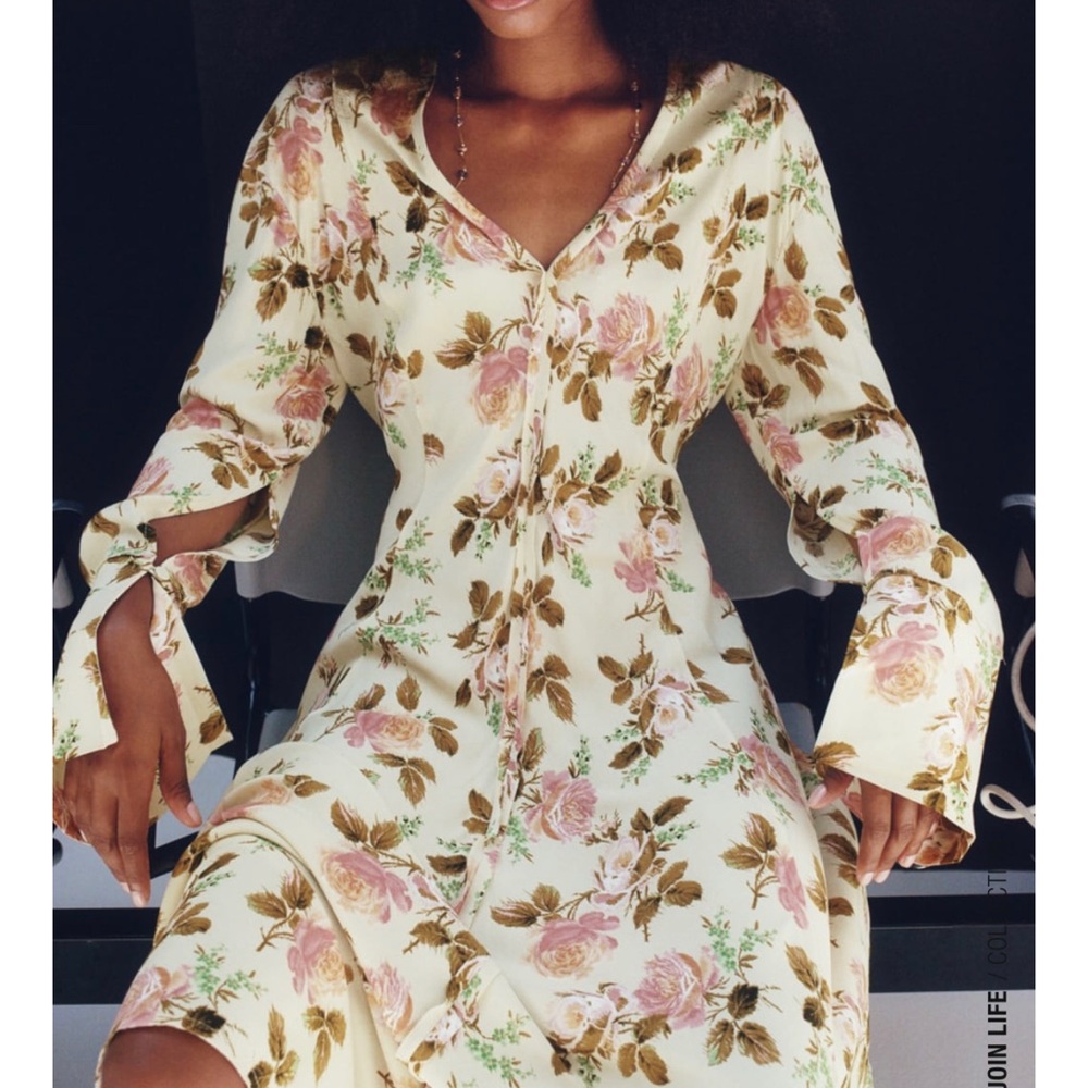 Zara Cream Floral Print Dress XS And M - Picture 3 of 9